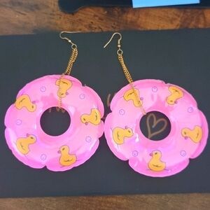 𝅺brand New Bubble Gum Pink Rubber Ducky Real Inner Tube Earrings